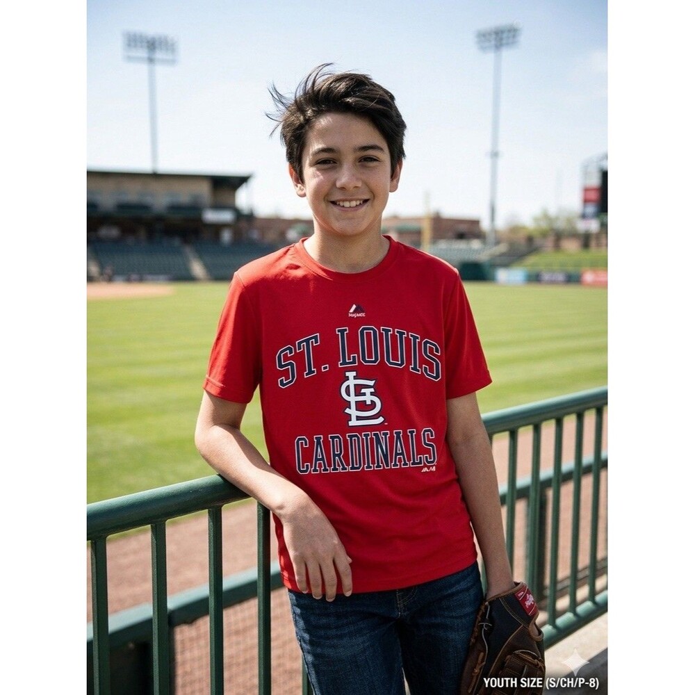 Majestic St. Louis Cardinals Shirt Youth S Small Cool Base Red MLB Tee Graphic